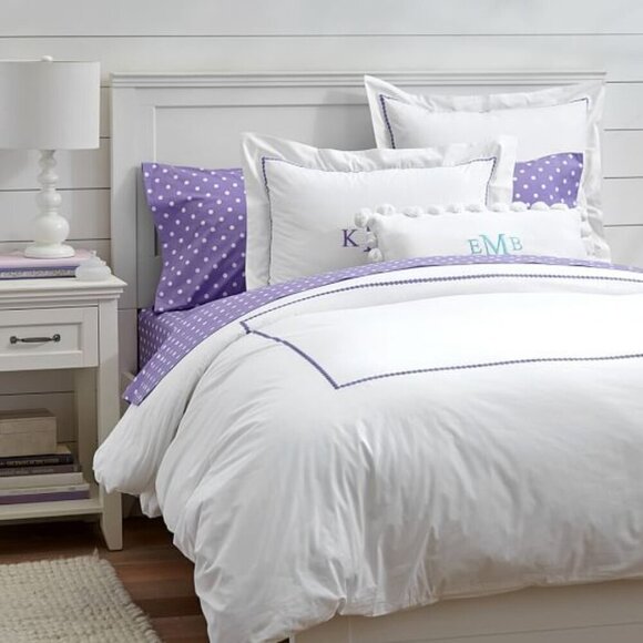 Pottery Barn PBTeen - Pop Dot Duvet Cover in White + Purple, size Queen - Picture 3 of 8